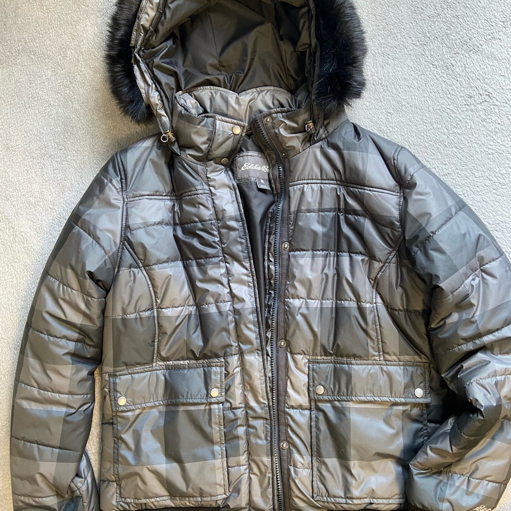 Eddie Bauer Gray Hooded Puffer Coat